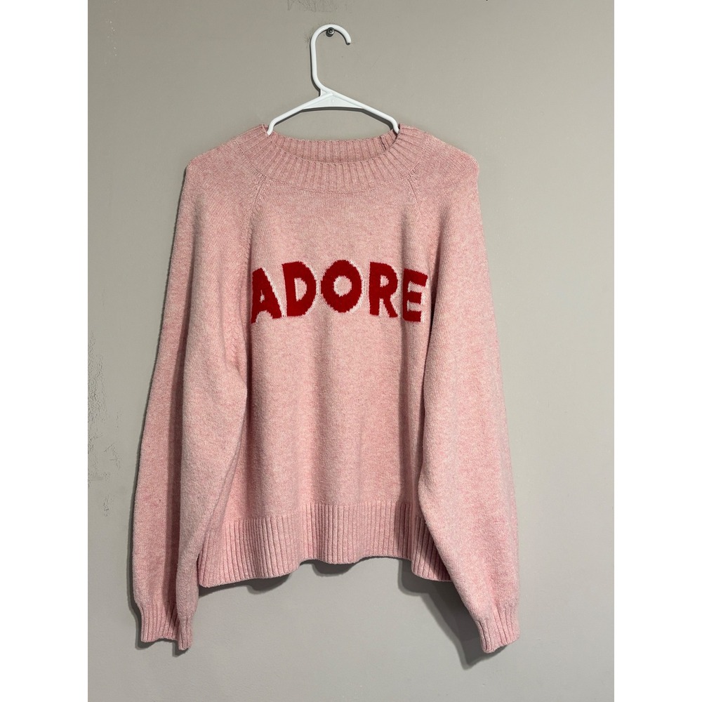 Old Navy SoSoft Pink Adore Graphic Crewneck Sweater XL Raglan Sleeve Knit